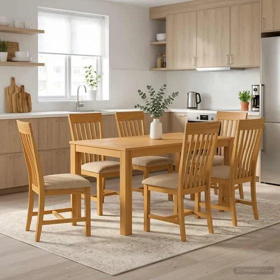 vidaXL Spisestuesæt 7 stk. i massivt egetræ, beige