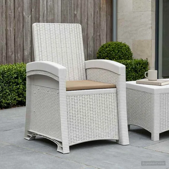 vidaXL Lænestol med rattanlook i hvid og gråbrun