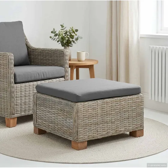 vidaXL GENDT Fodstøtte med Pude i Naturlig Rattan, Kubu Grå