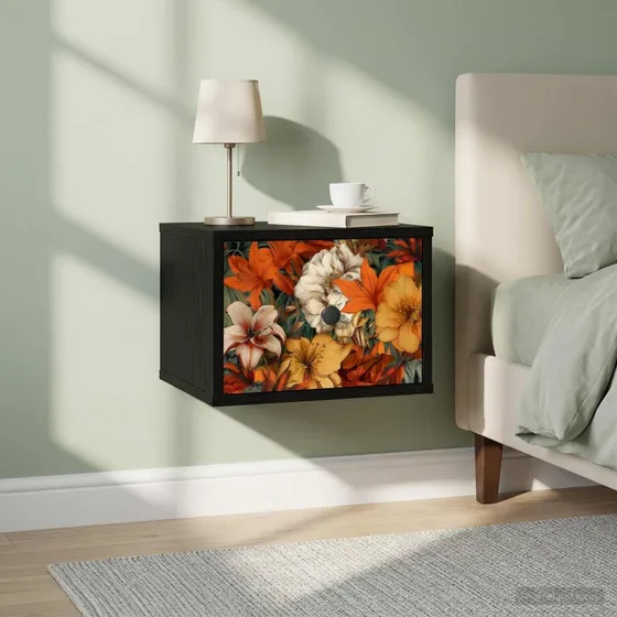 vidaXL Vægmonteret natbord GENNEP Sort eg, 36 x 33 x 25 cm