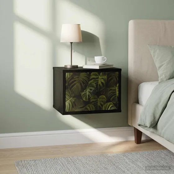 vidaXL Vægmonteret natbord ELBURG Sort eg, 36 x 33 x 25 cm