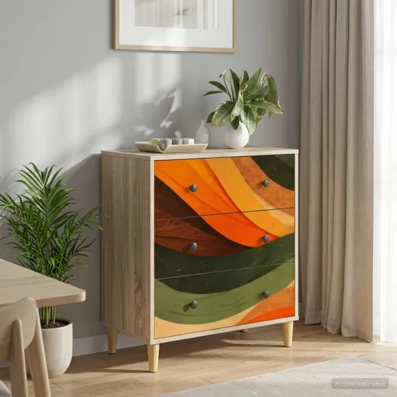 vidaXL BONN Skuffeskab med retro bølgeprint, Sonoma-eg, 66x75 cm