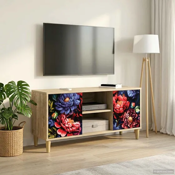 vidaXL TV-skab KIEL 102 cm Sonoma-eg med blomstermotiv