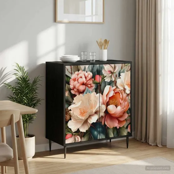 vidaXL BORNE Sideboard i sort eg med blomstermotiv, 69x33x76 cm