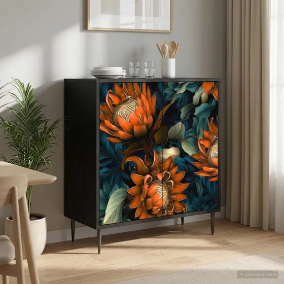 vidaXL Sideboard LOCHEM Sort eg 69x33x76 cm med blomstermotiv
