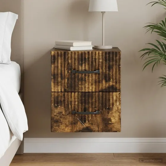 vidaXL Væghængt Natbord i Røget Eg - 34,5 x 33 x 40 cm