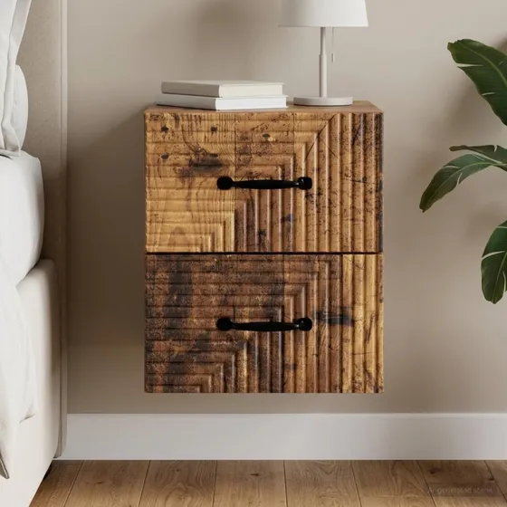 vidaXL Væghængt Natbord i Gammelt Træ - 34,5 x 33 x 40 cm