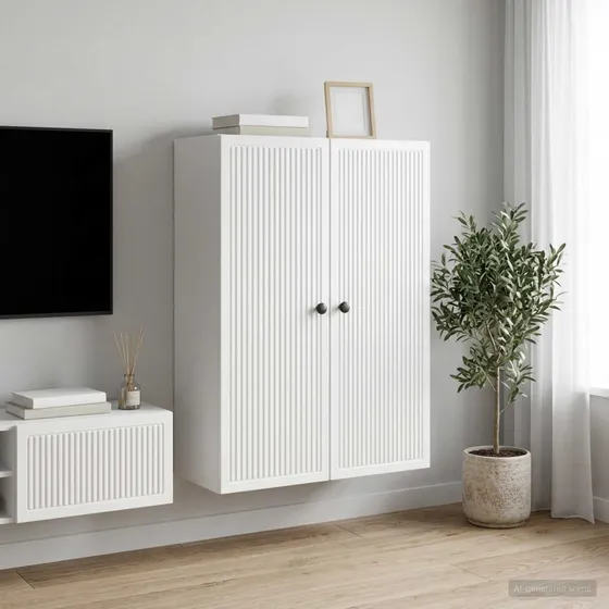 vidaXL Vægmonteret skab i hvid højglans - 66 x 34,5 x 90 cm