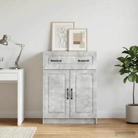 vidaXL Sideboard med skuffe og låger, Betongrå, 66 x 87 cm
