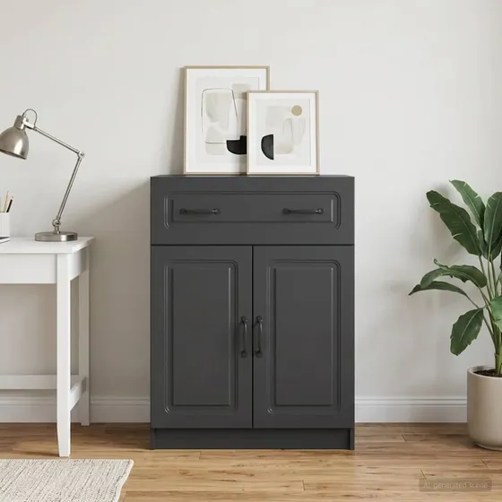 vidaXL Sideboard Sort 66 x 34,5 x 87 cm med skuffe og låger