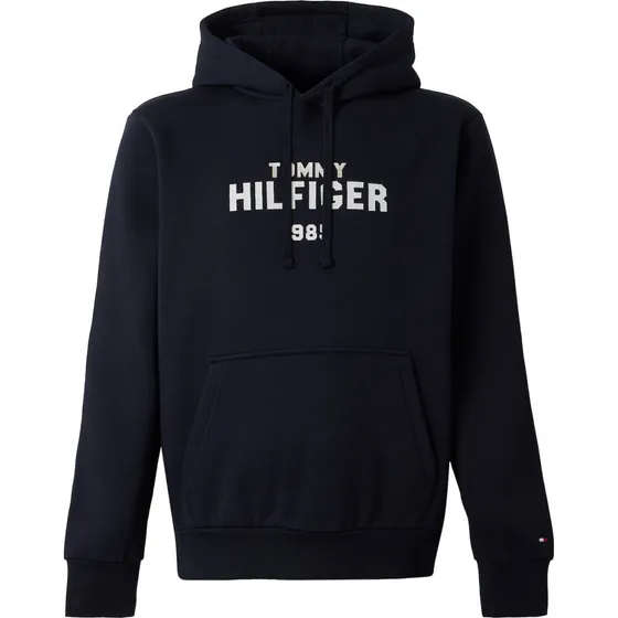Tommy Hilfiger Stack Fleece Hoodie - Natblå/Hvid