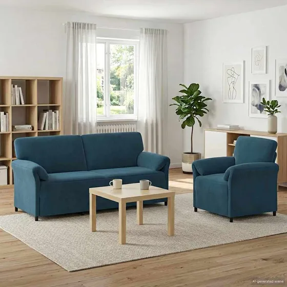 vidaXL Sofasæt 2 dele i blå fløjl