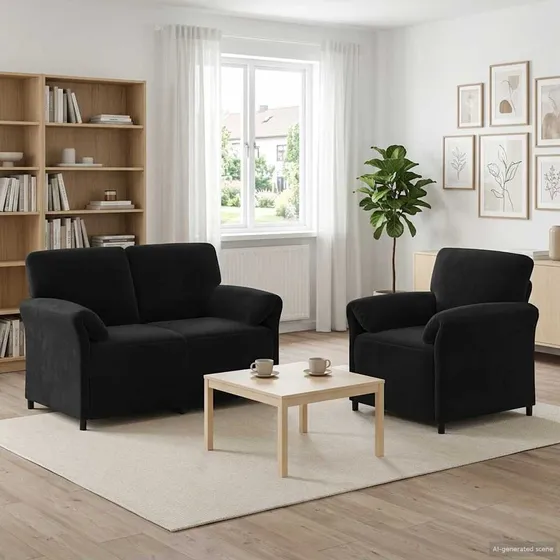 vidaXL Sofasæt 2 stk. i sort fløjl