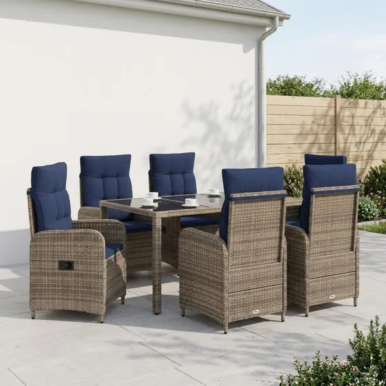 vidaXL Udendørs spisesæt i polyrattan - 7 dele