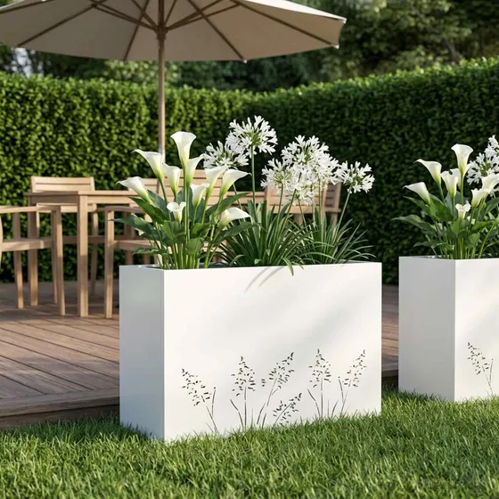 vidaXL Have Blomsterkrukke Hvid 80 x 20 x 49 cm i koldvalset stål