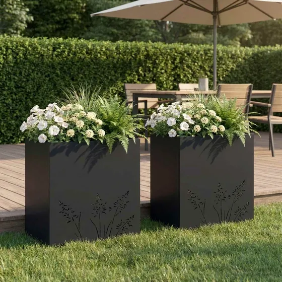 vidaXL Have Blomsterkrukke 2 stk. Sort 50x30x49 cm i koldvalset stål