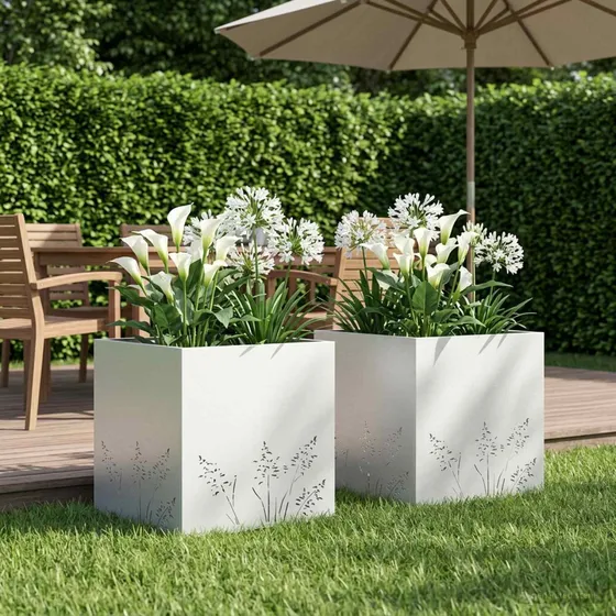 vidaXL Have Blomsterkrukke 2 stk. Hvid 50x50x49 cm i stål