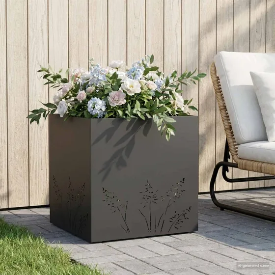 vidaXL Have Blomsterkrukke Sort 50 x 50 x 49 cm i koldvalset stål