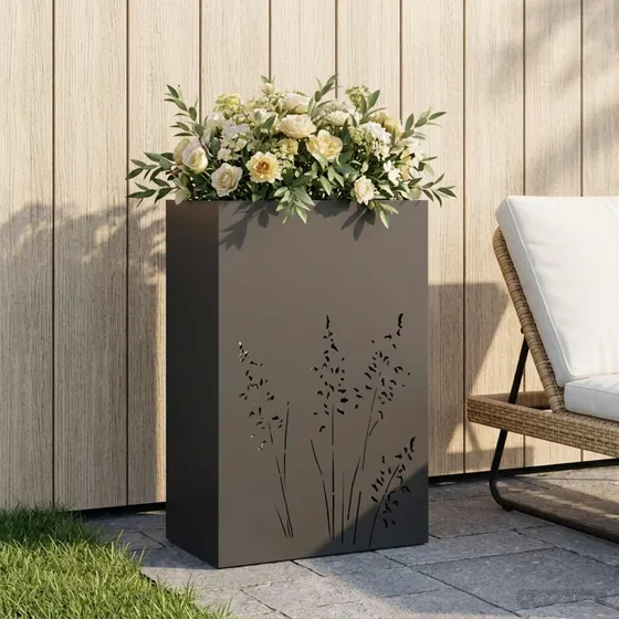 vidaXL Have Blomsterkrukke Sort 50 x 30 x 75 cm i koldvalset stål