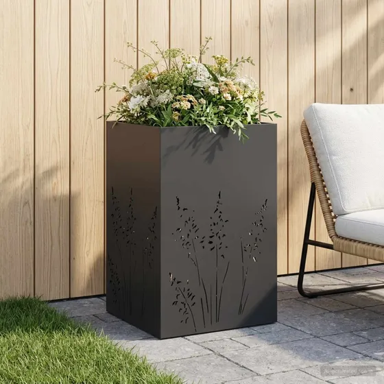 vidaXL Have Blomsterkrukke Sort 50 x 50 x 75 cm i koldvalset stål
