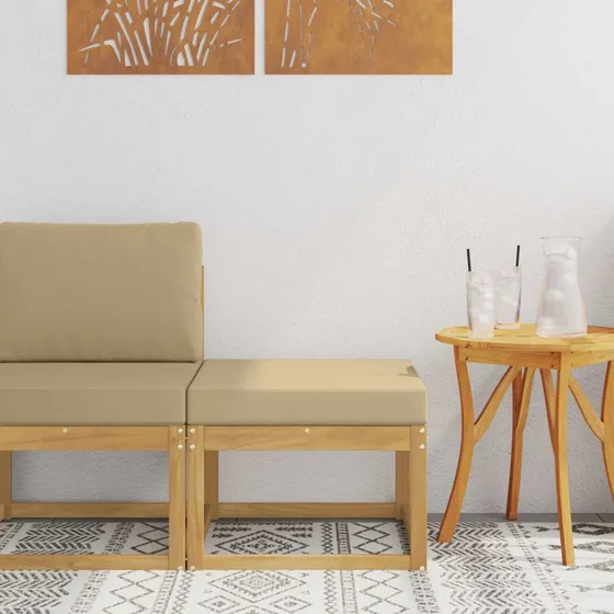 vidaXL Udendørs Hocker i Massivt Akacietræ med Beige Pude