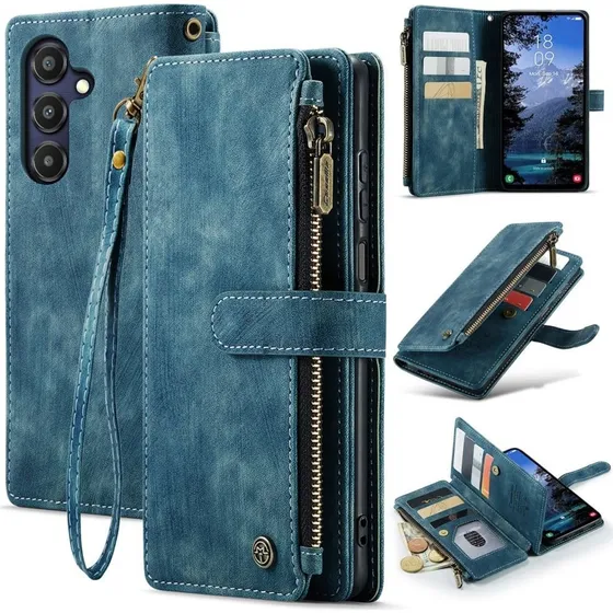 CaseMe Samsung Galaxy A25 Etui med Pung og Lynlås - Blå