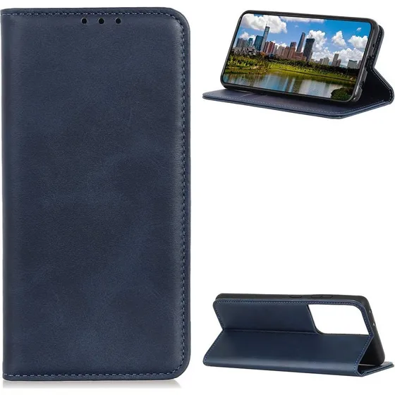 Wallet-style ægte læder Flipcase til Samsung Galaxy S21 Ultra - Blå