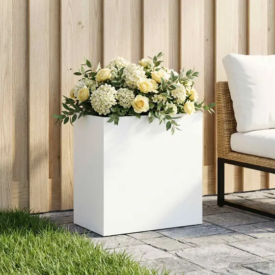 vidaXL Blomsterkrukke Hvid 50x30x50 cm i Koldvalset Stål