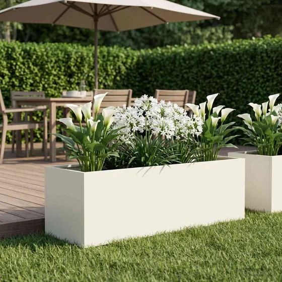 vidaXL Have Blomsterkrukke Hvid 80 x 30 x 30 cm i koldvalset stål