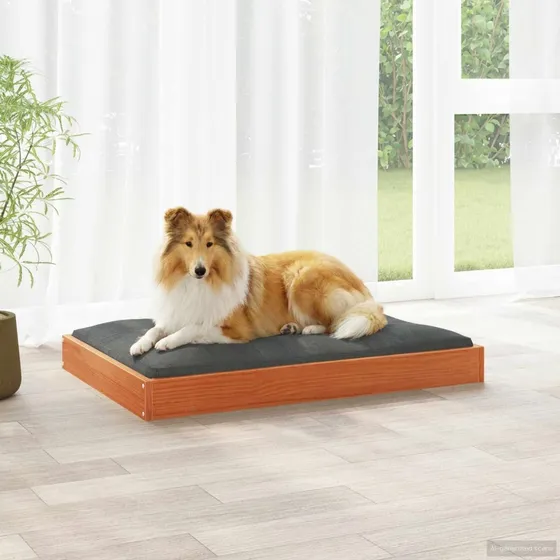 vidaXL Hundeseng i massivt fyrretræ, Voksbrun, 92 x 64 x 9 cm