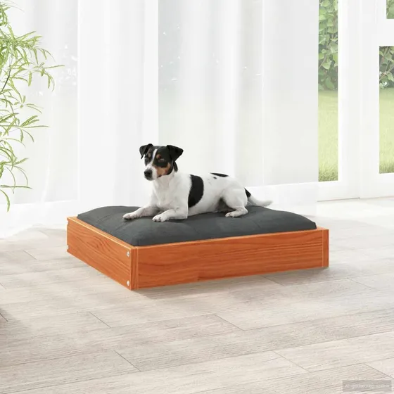 vidaXL Hundeseng i massivt fyrretræ, voksbrun, 51,5 x 44 x 9 cm