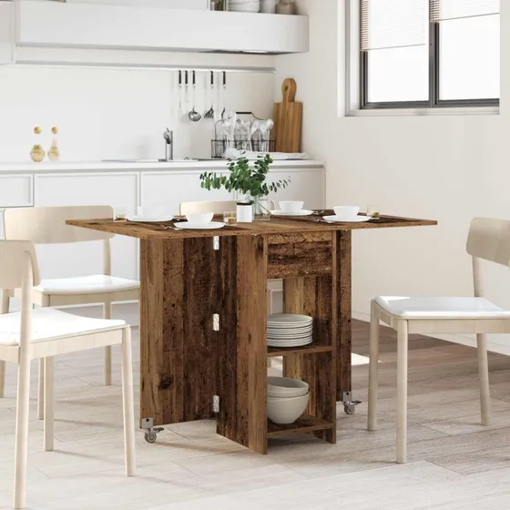 vidaXL Spisebord 115x70x75 cm i gammelt træ med klapplade