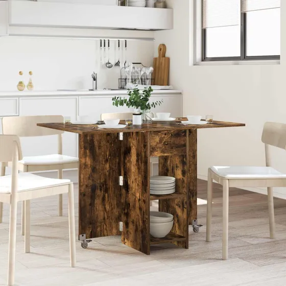 vidaXL Spisebord 115x70x75 cm Røget Eg med Opbevaring