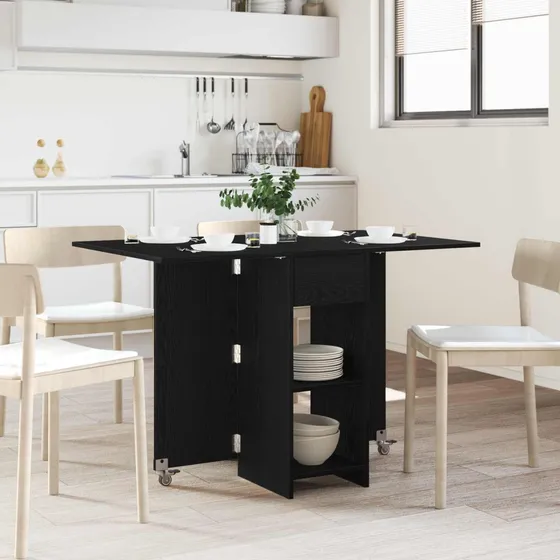 vidaXL Spisebord 115x70x75 cm Sort Eg med foldbar bordplade