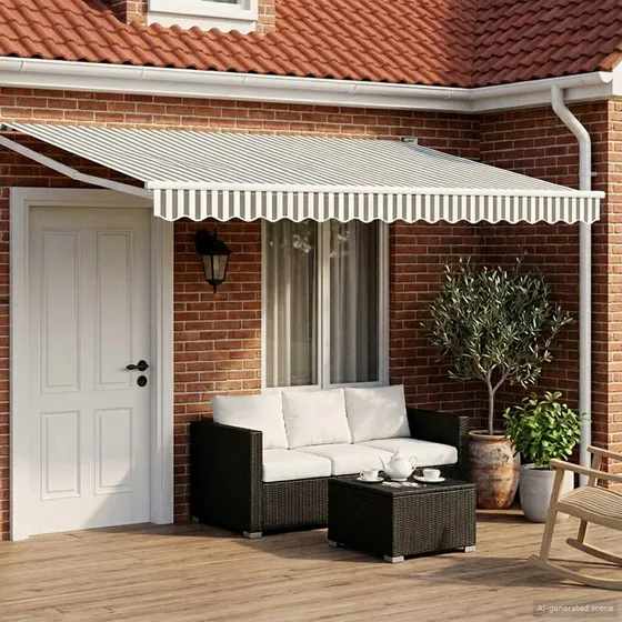 vidaXL Manuel udtrækkelig markise med LED, 4 x 3 m, Anthracit/Hvid
