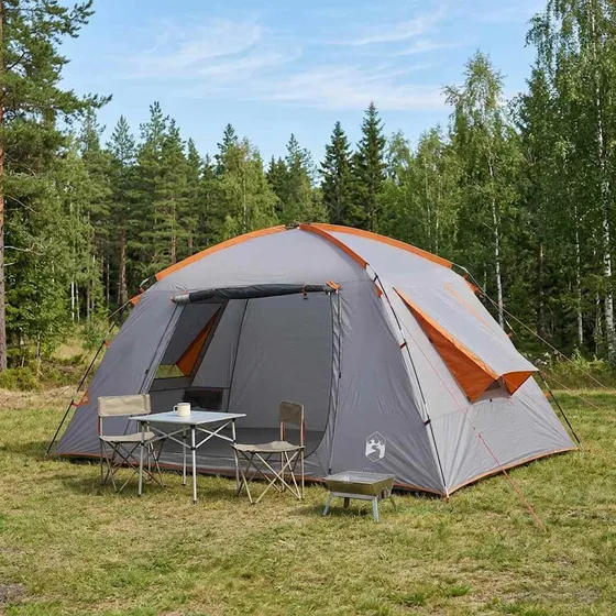 vidaXL Hyttetelt 6-personers - Grå og orange - 400 x 210 x 180 cm