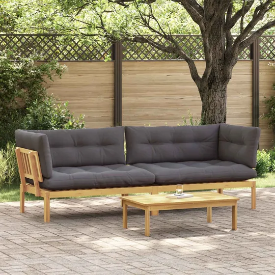 vidaXL Havemøbel sæt til pallesofa i akacietræ, lys brun/mørkegrå