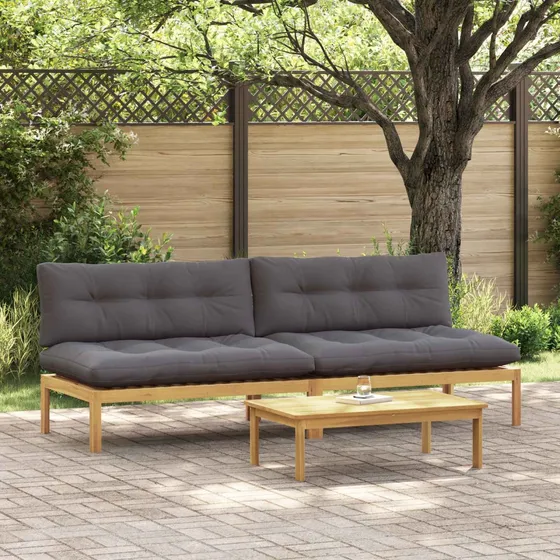 vidaXL Midter Sofa Enhed i Akacietræ med Mørkegrå Hynder