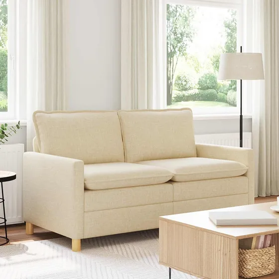vidaXL 2-personers sofa i cremefarvet stof, 156 x 81 x 87,5 cm