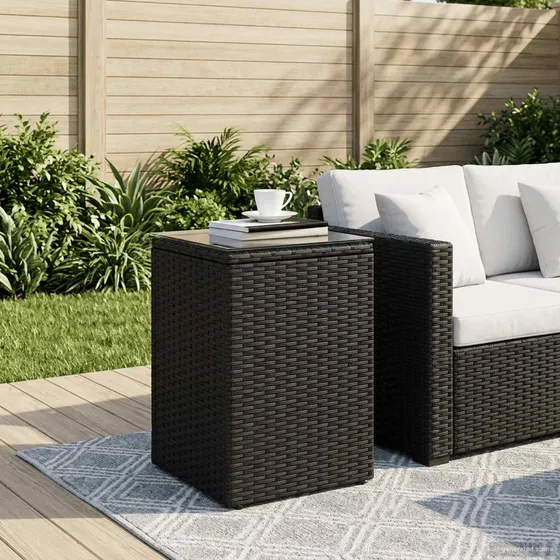 vidaXL Sidebord Sort Polyrattan 35 x 35 x 50 cm