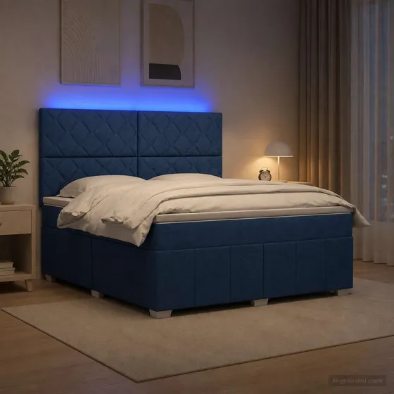 vidaXL LED Boksmadrasseng med madras, Blå 160 x 200 cm