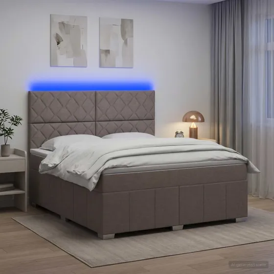 vidaXL LED Boksmadrasseng 140x200 cm - Gråbrun