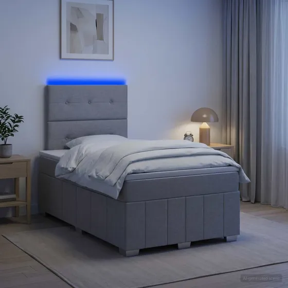 vidaXL LED Boksmadrasseng med madras, Lysegrå, 120 x 190 cm