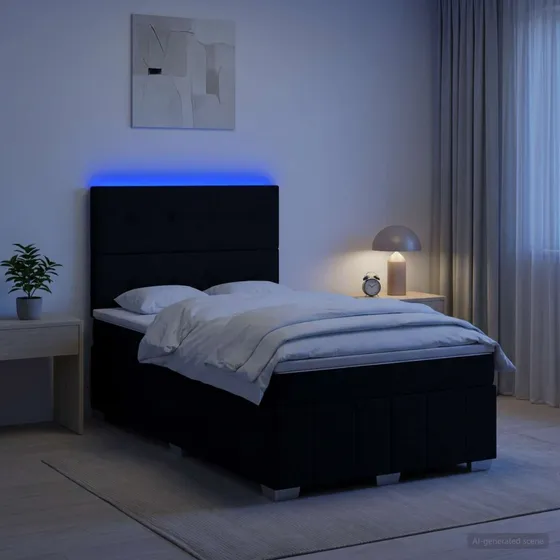 vidaXL LED Boxspringseng med madras, sort, 120 x 190 cm