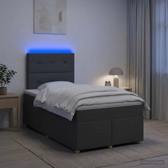 vidaXL Boxmadras med topmadras og LED - Mørkegrå 120 x 200 cm