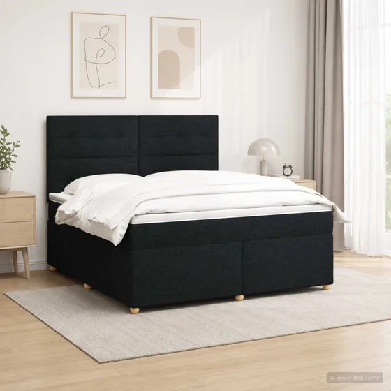 vidaXL Boxmadras med topmadras og hovedgærde, Sort, 140x190 cm