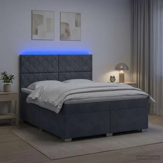 vidaXL Boxmadras med topmadras 180x200 cm Mørkegrå Fløjl