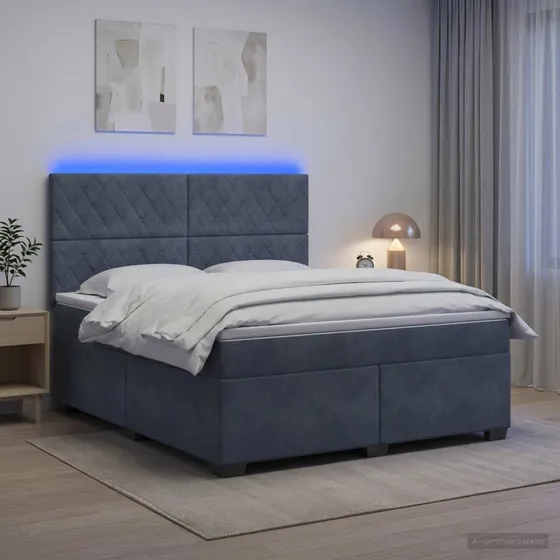 vidaXL Boxmadras med topmadras 160x200 cm - Mørkegrå Fløjl