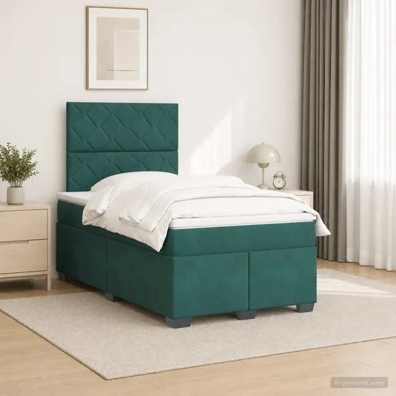 vidaXL Boxmadras med topmadras Mørkegrøn Fløjl 120 x 190 cm
