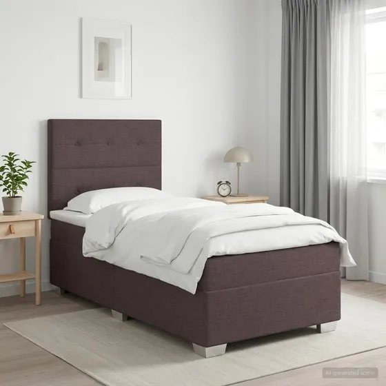 vidaXL Boxmadras med topmadras og LED - Mørk Brun 100x200 cm